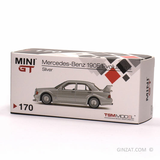 MERCEDES-BENZ 190E Evolution II Silver, MINI GT No.170 diecast model car