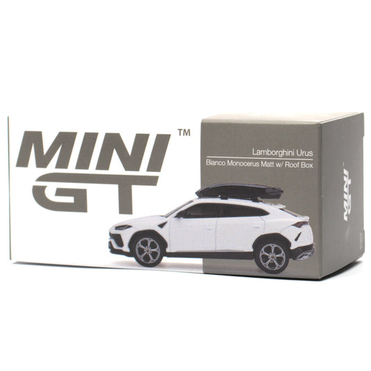 LAMBORGHINI Urus Bianco Monocerus Matt w/ Roof Box, MINI GT No.220 diecast model car