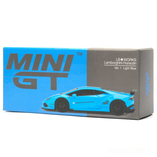 LAMBORGHINI Huracan LB Works Ver. 1 Light Blue, MINI GT No.189 diecast model car