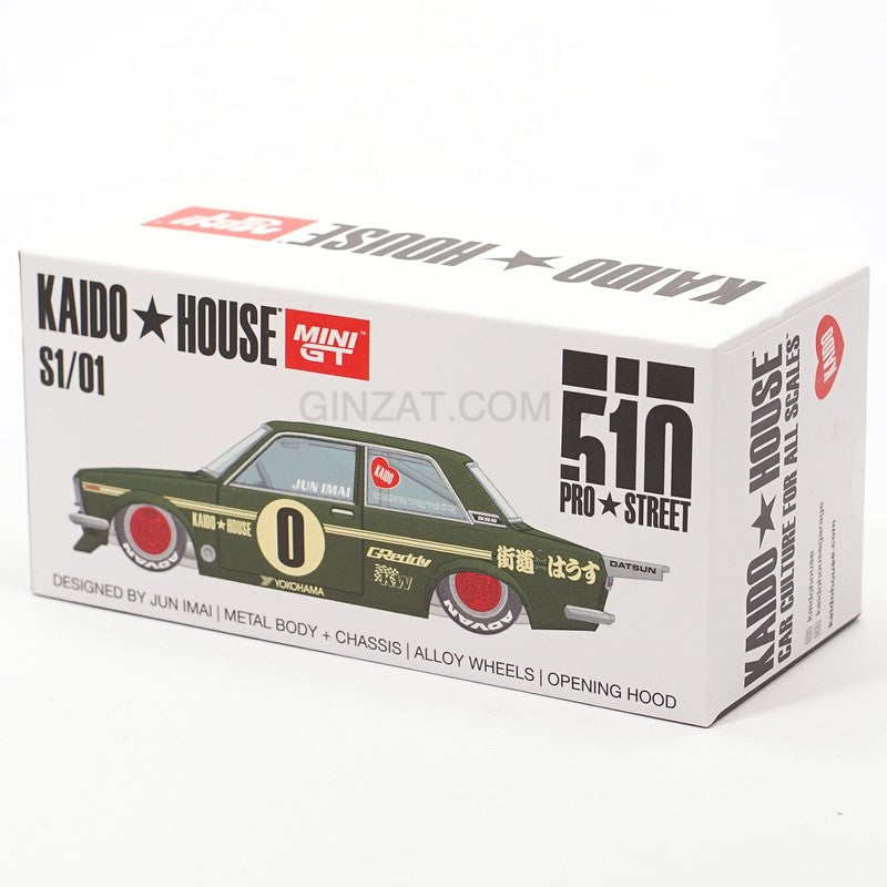 DATSUN 510 Pro Street OG Green S1/01, Mini GT X Kaido House diecast model car